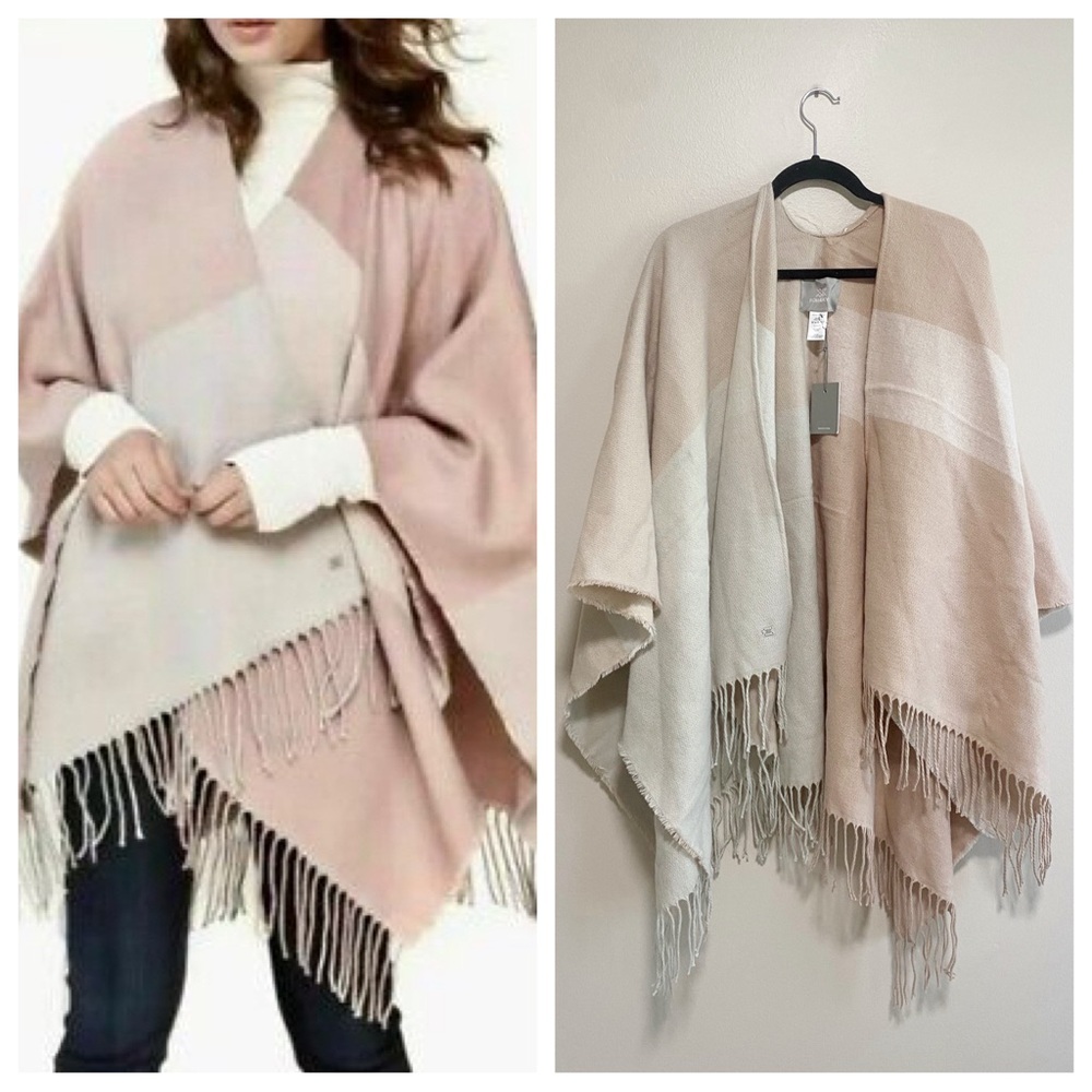 NEW Soia & Kyo Dusty Pink Blanket Shawl Cardigan w/Fringe Poncho Wrap One Size